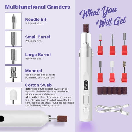 NBHS 2-in-1 Portable Nail Drill Kit with UV/LED Lamp – Rechargeable Tool