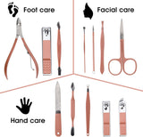 NBHS Rose Gold 12-in-1 Manicure Set – Beauty Kit with Pink Leather Case