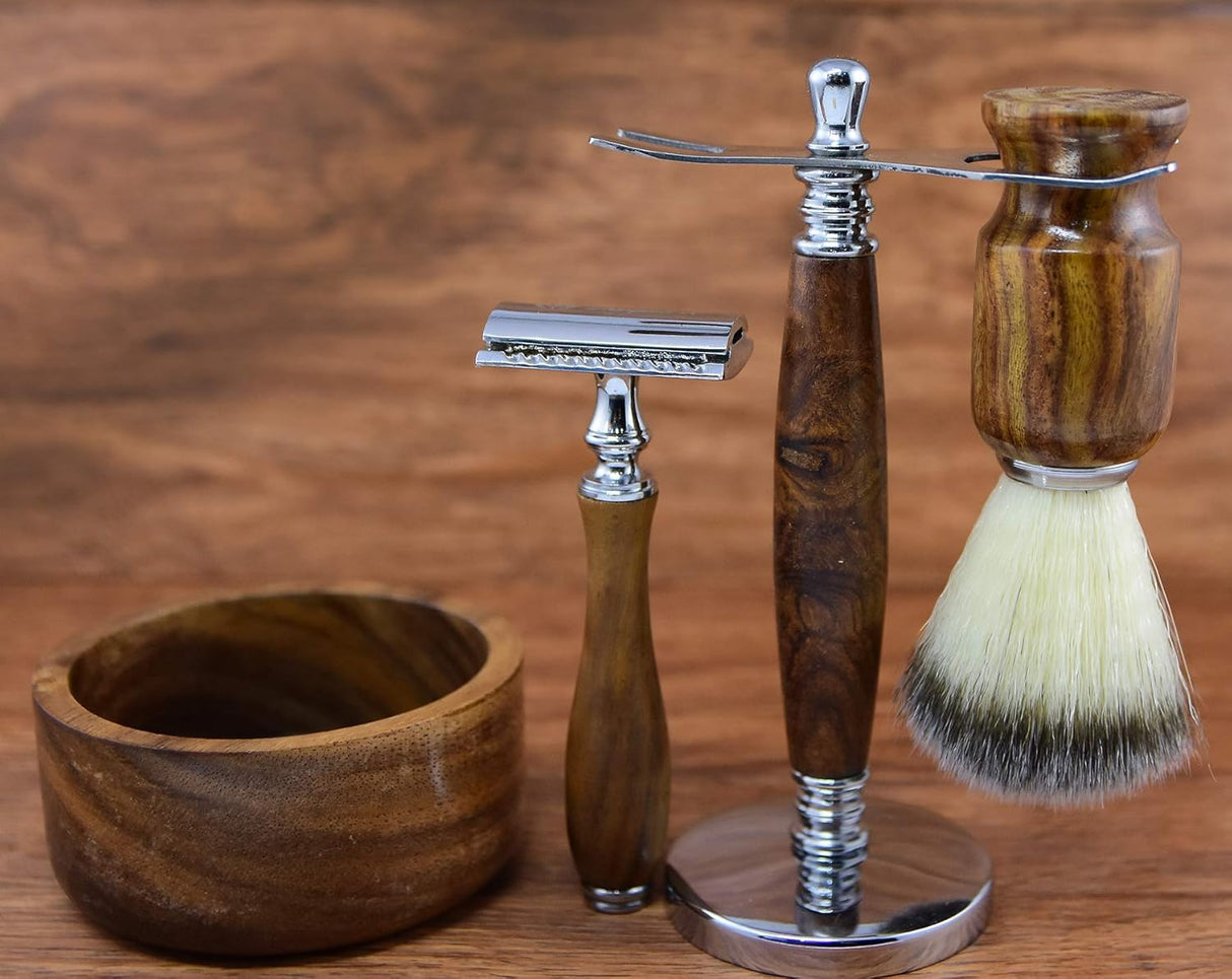 NBHS Safety Razor Shaving Kit – Stainless Steel Razor & Brush Men’s Gift Set