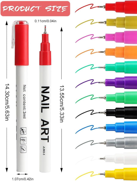 NBHS 12-Color 3D Nail Art Pens Set – Graffiti Dotting & Liner Pen Kit