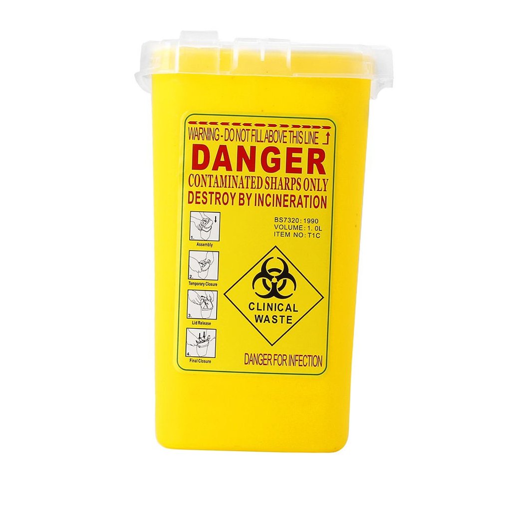 Baoblade Yellow Sharps Bin Needle Blade Waste Disposal Container With Locking Lid 1.0L