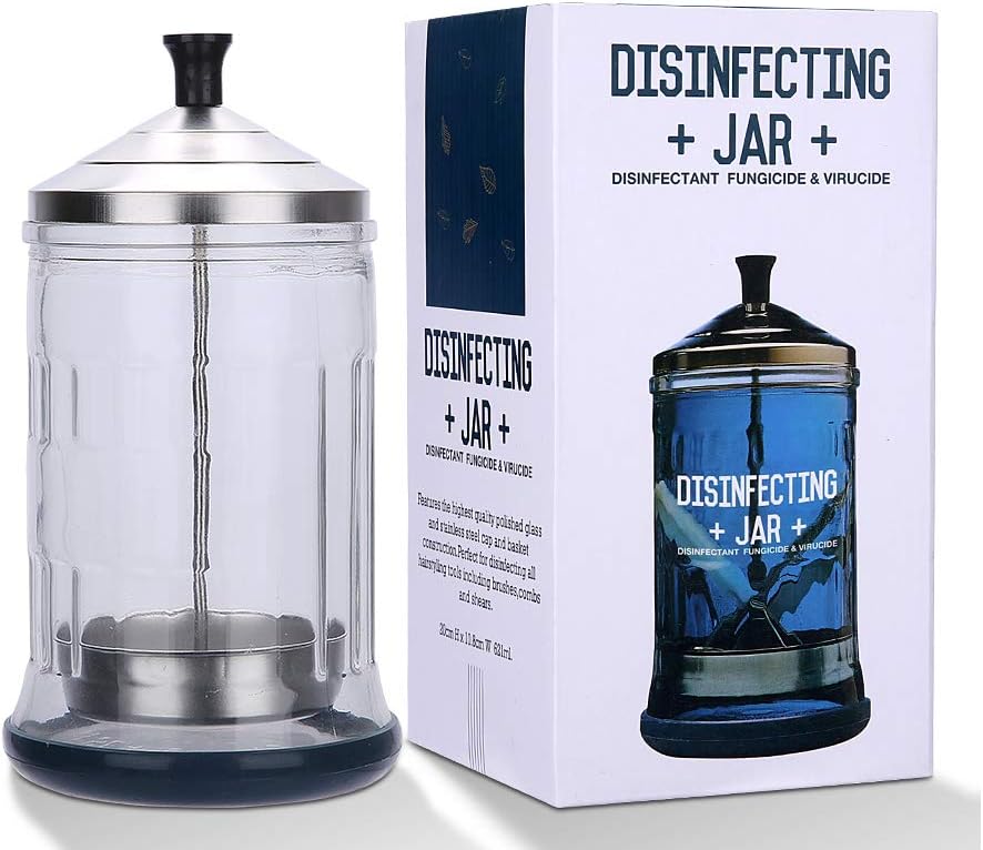 Salon Disinfecting Jar 21 Oz with Removable Basket and Stainless Steel Parts