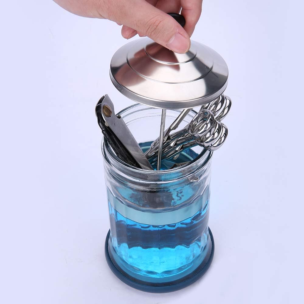 Salon Disinfecting Jar 21 Oz with Removable Basket and Stainless Steel Parts