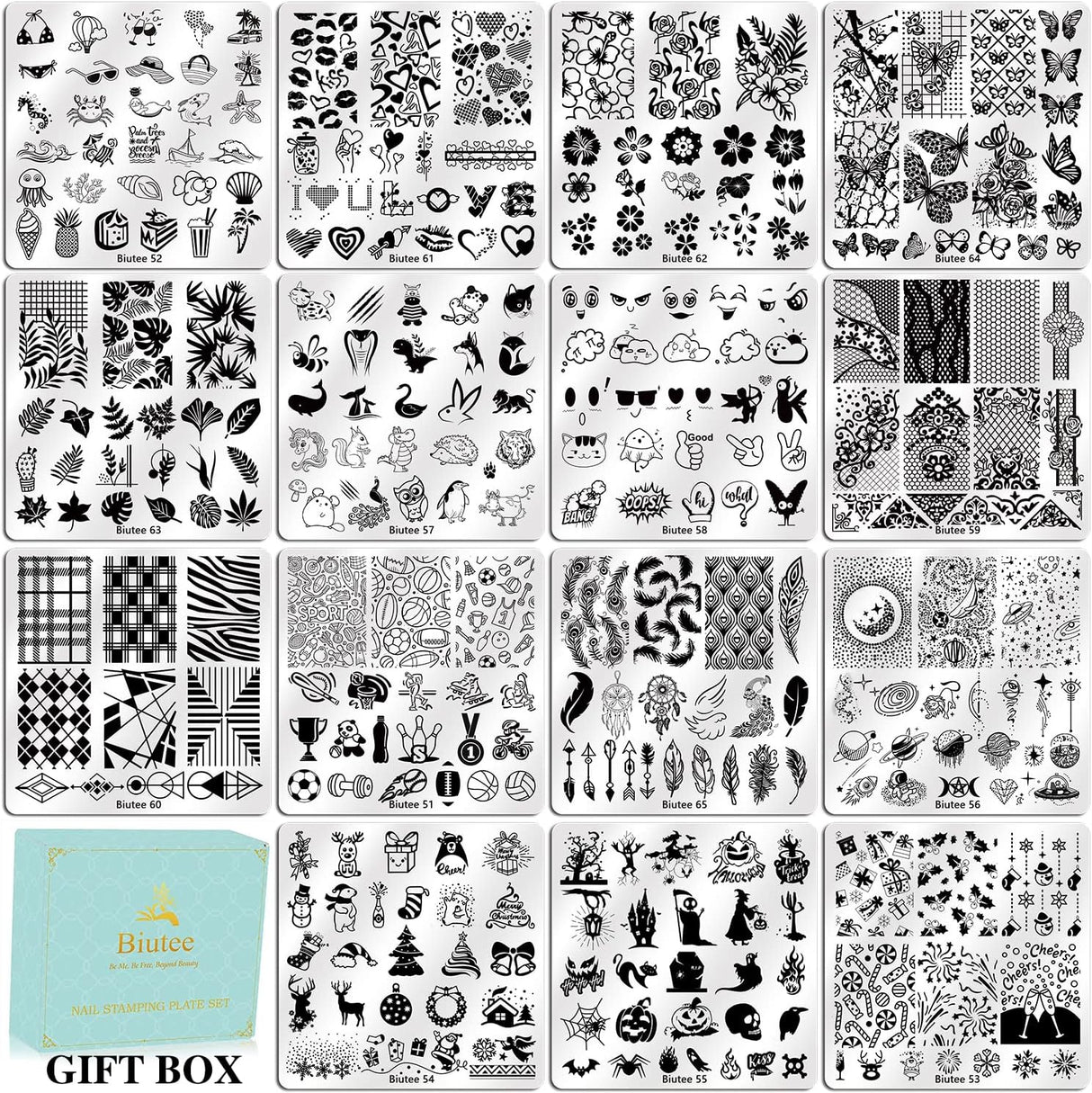 NBHS Nail Stamping Plates Kit – 15pcs Templates with Stamper & Scraper
