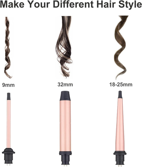 NBHS 3-in-1 Ceramic Curling Iron Set – Interchangeable Wands for Curls