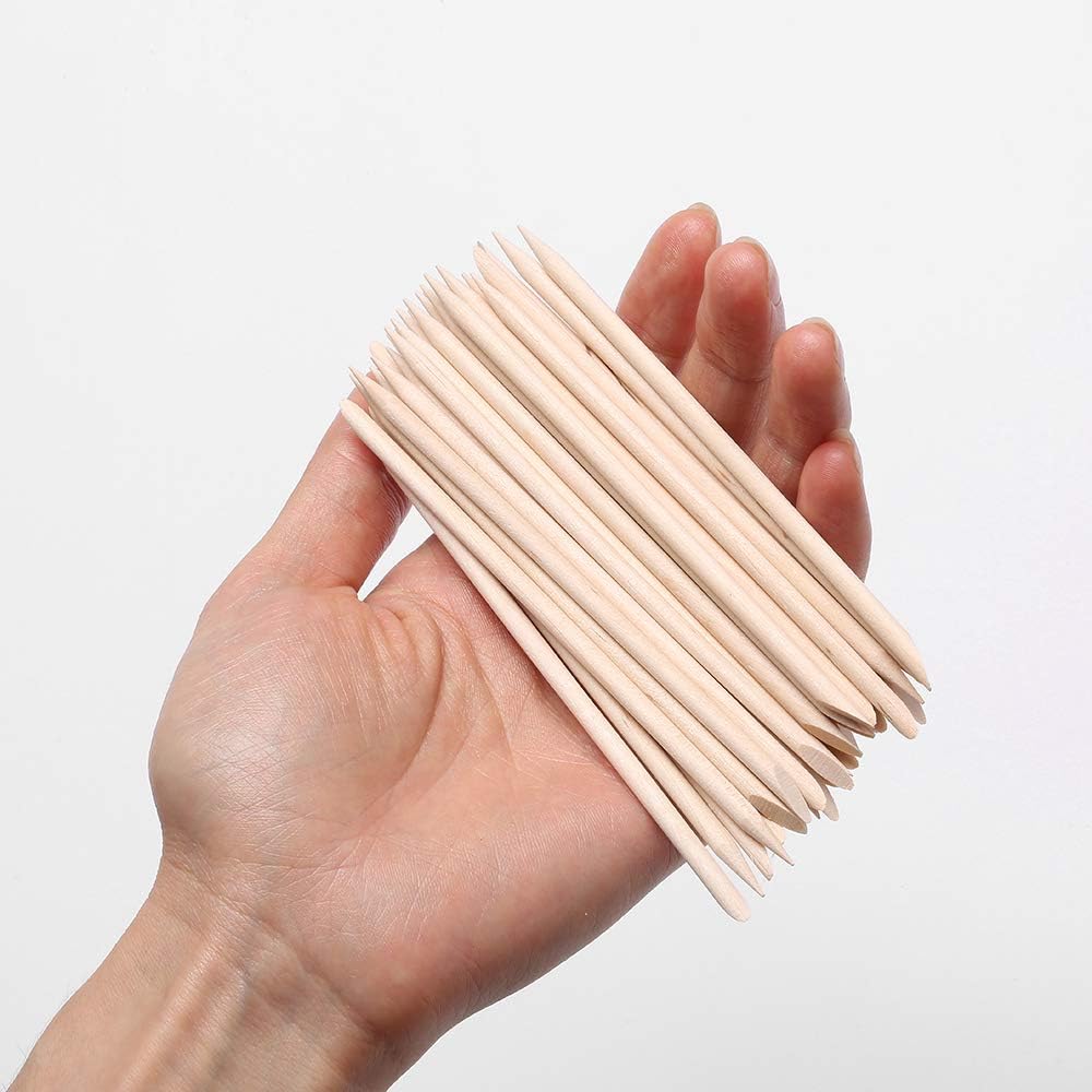 NBHS Borogo 100 Pcs Orange Wood Nail Sticks – Dual-End Cuticle Pushers