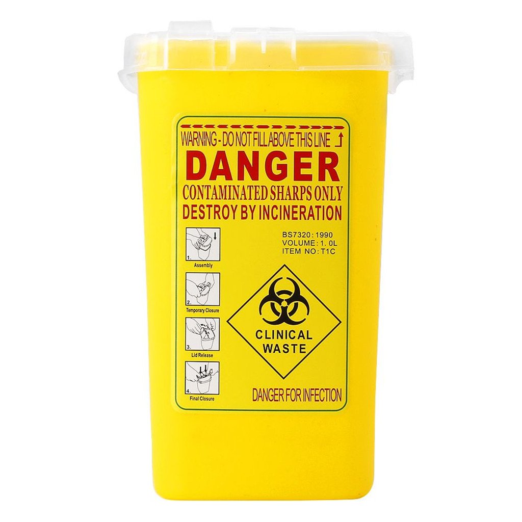 Baoblade Yellow Sharps Bin Needle Blade Waste Disposal Container With Locking Lid 1.0L