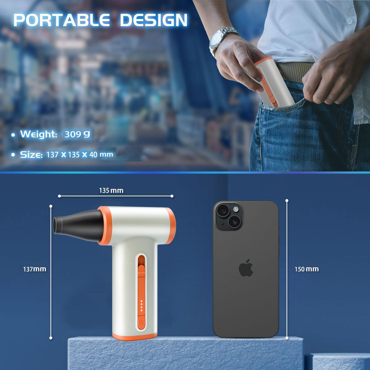 150,000 RPM Mini Air Duster – USB-C Rechargeable Jet Blower With Charging base