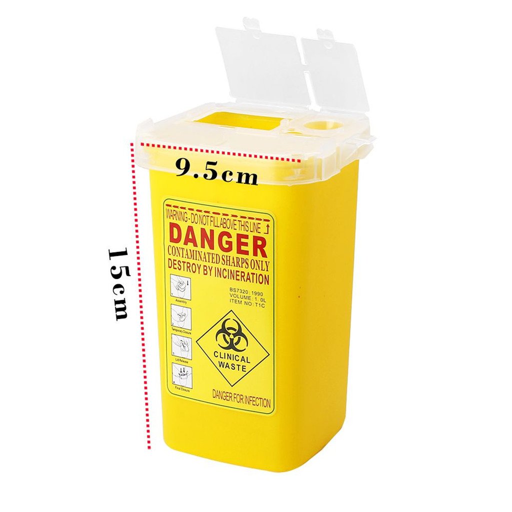 Baoblade Yellow Sharps Bin Needle Blade Waste Disposal Container With Locking Lid 1.0L