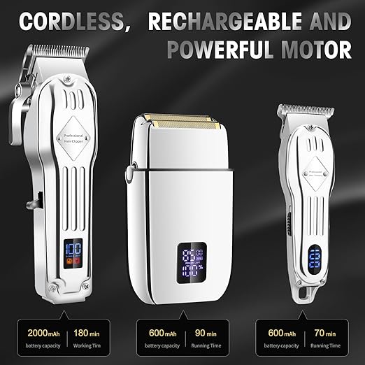 NBHS Hair Clippers For Men & Electric Shavers Professional Barber Hair Cutting Kit (Silver)