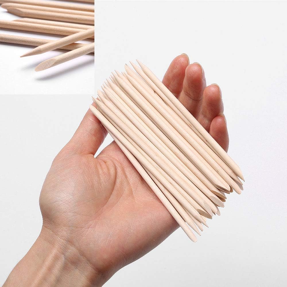 NBHS Borogo 100 Pcs Orange Wood Nail Sticks – Dual-End Cuticle Pushers