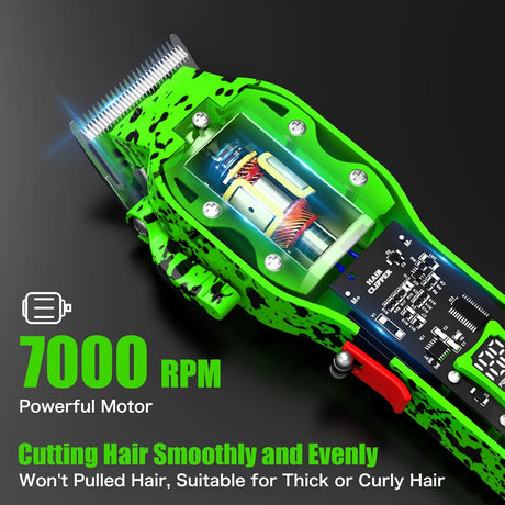 NBHS Professional Cordless Hair Clippers – Transparent Green Set with LED