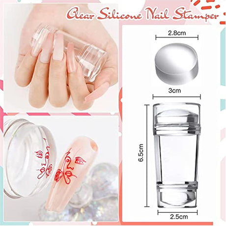 NBHS 12-Piece Nail Stamper Kit – Clear Silicone Stampers with Scrapers