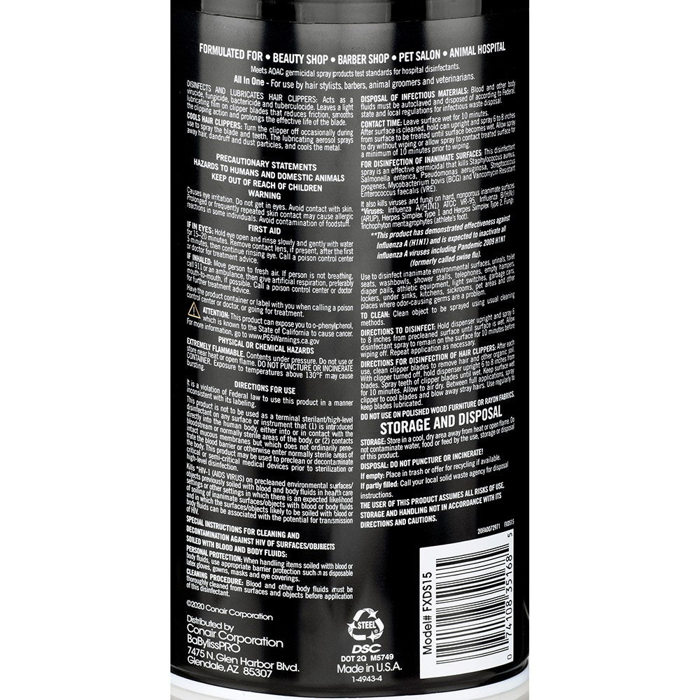 BaBylissPRO All In One Barber Disinfectant Clipper Spray 439g